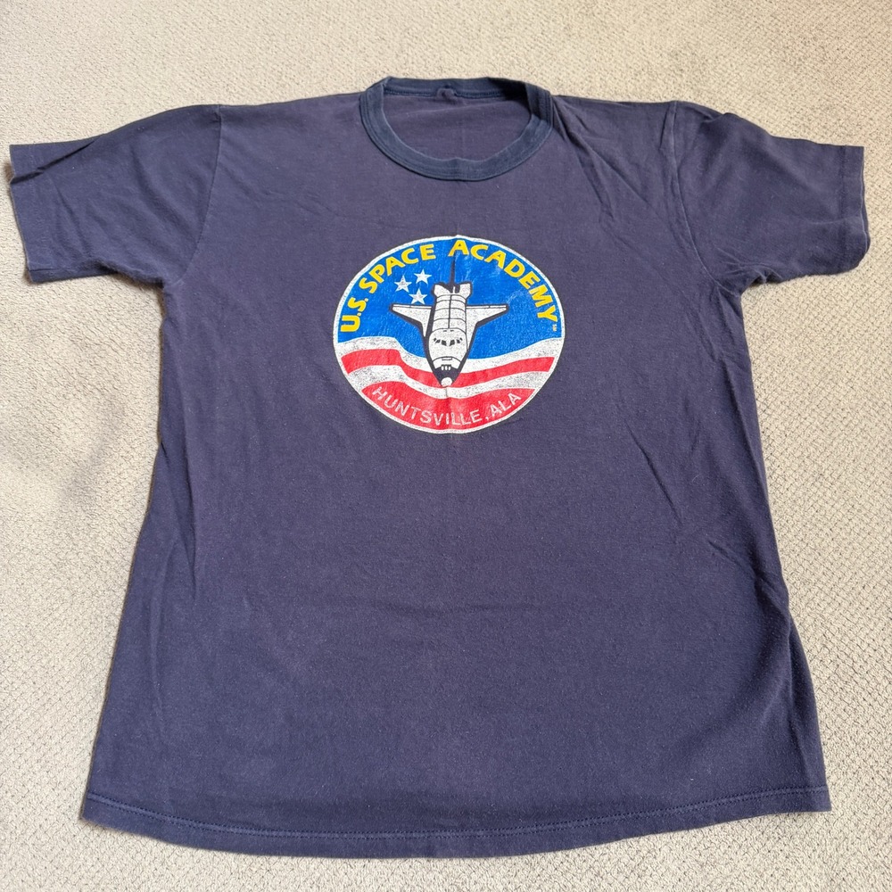 Vintage 1990s US Space Academy Huntsville Alabama T Shirt Navy Blue Large